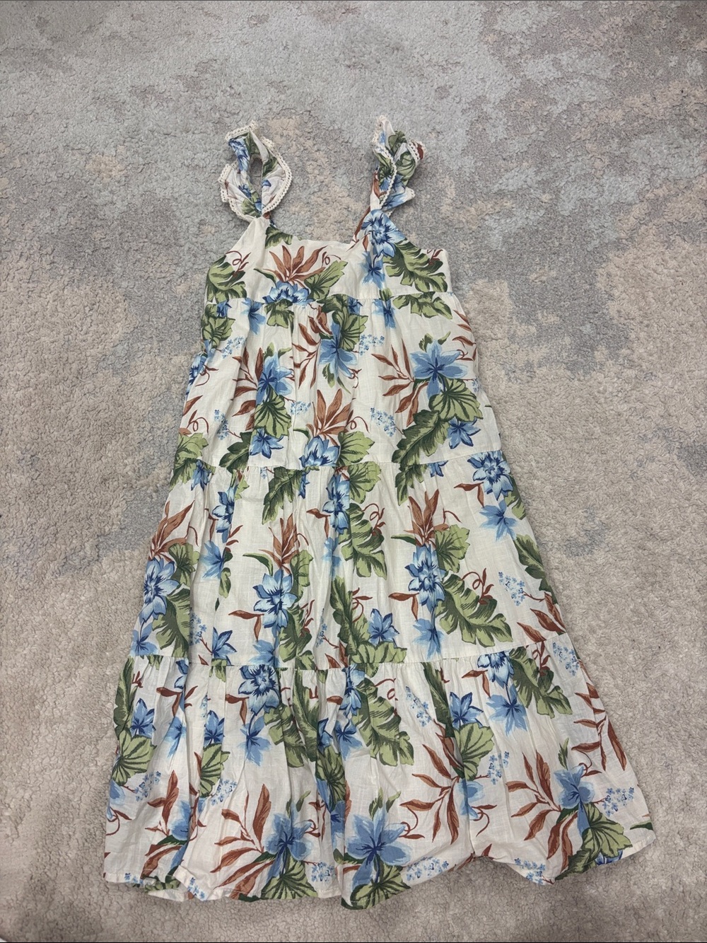 Janie and Jack Floral Print Dress in Cream, Blue & Green